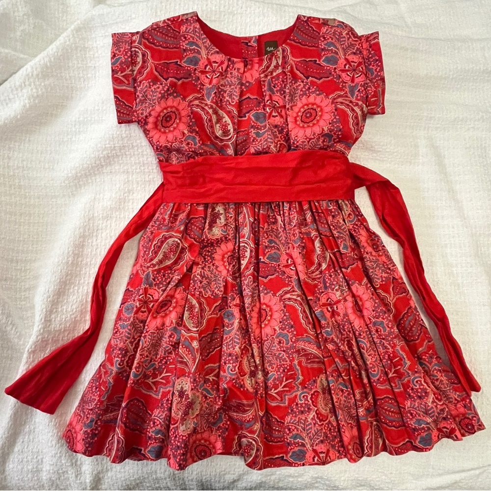 Tea Collection Adaira Red Sash Holiday Dress